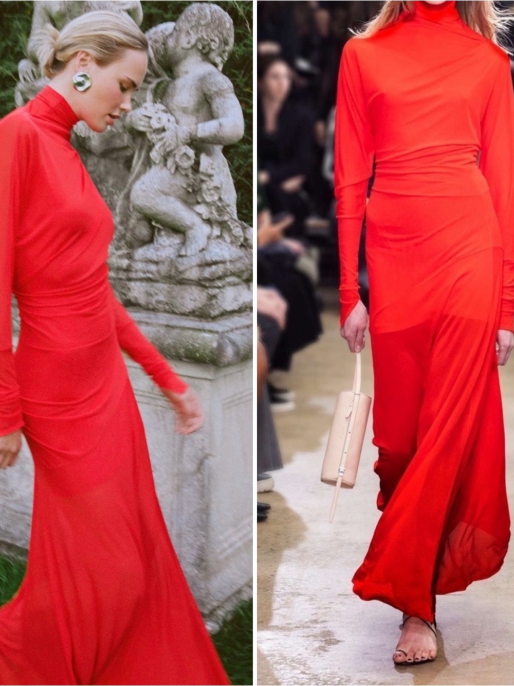 PROENZA SCHOULER Paula Long Sleeve Ruched Sheer Crepe Jersey Red Maxi Dress Sz 2